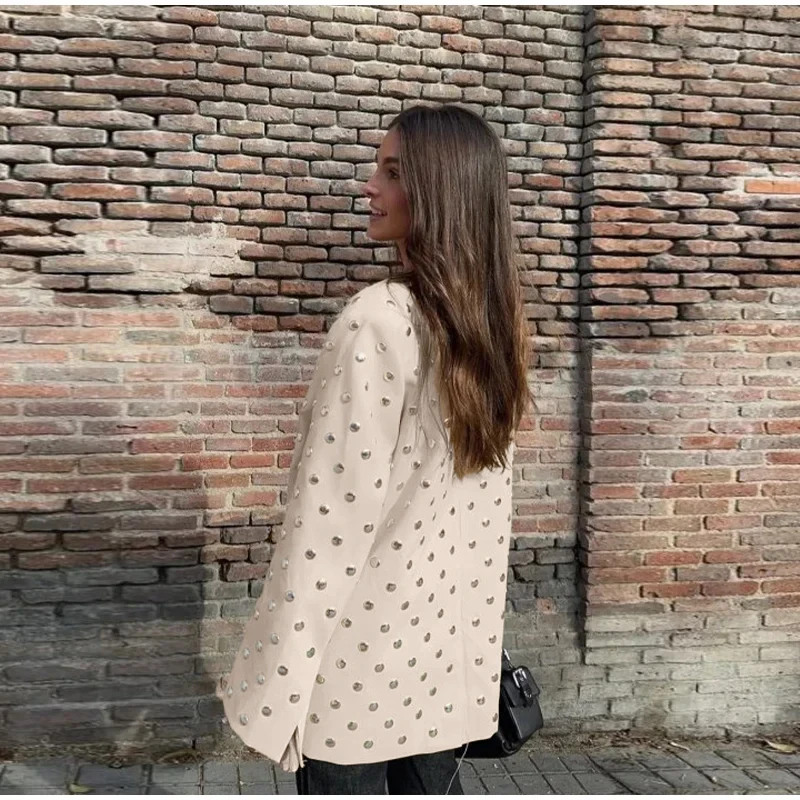 エレガントなブレザーコート女性オフィスレディファッション V ネックポケットオーバーサイズスーツジャケット 2025 春の新作シックなカジュアルルーズアウター