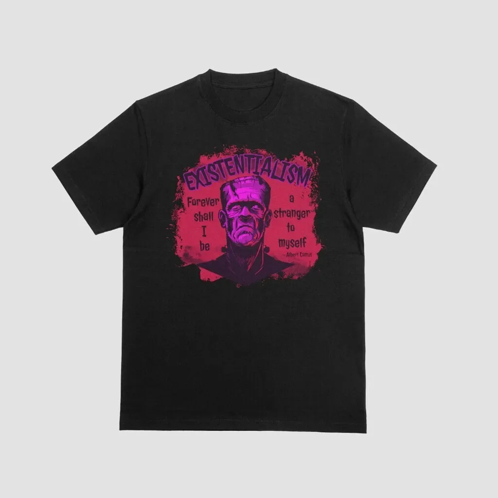 Existentialism Frankenstein T Shirt for Philosopher Albert Camus Funny Halloween Literature Philosophy Monster