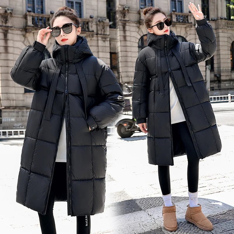 Winter Coat 2024 New Women Thick Warm Down Cotton Jacket Korean Loose Hooded Coats Female Parkas Casual Long Overcoa Outerwear