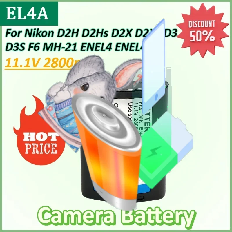 

EN-EL4 EL4A 11.1V 2800mAh Camera Battery for Nikon D2H D2Hs D2X D2Xs D3 D3S F6 MH-21 ENEL4 ENEL4A EN EL4A EN EL4 Battery
