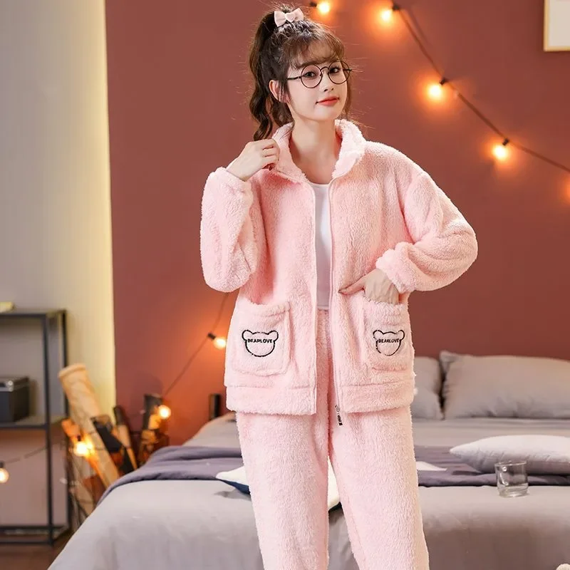 2023 New Coral Fleece Pajamas Women's Autumn and Winter Plush Thickened Cartoon Cute Flannel Winter Fashion Relaxation  Pajamas