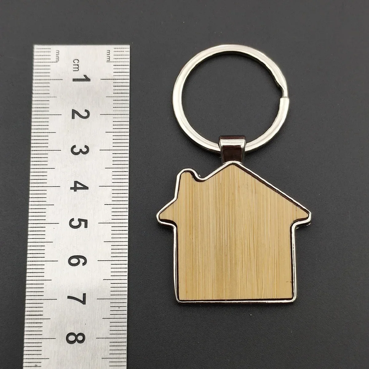 Customized Logo Clean Bamboo Keyrings Wood House Bottle Opener Metal Keychains Souvenirs Bags Decoration Car Key Chain Gift