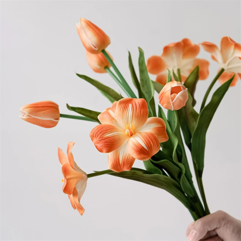 

Hand Feel Artificial Flower Opening Tulip PU High-End Wedding Decoration Ornaments Home Bright Colors Fake Flowers Wholesale