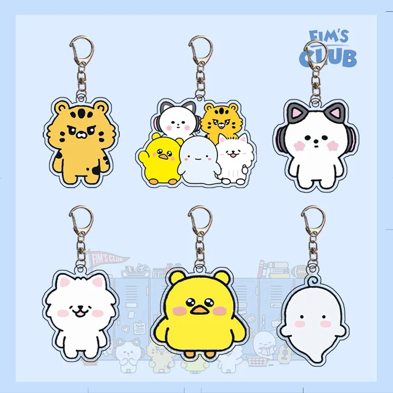 Kpop FIM'S CLUB Album Cartoon Keychain YUNJIN CHAEWON EUNCHAE Peripheral Acrylic Double-sided Bag Keyring Pendant Accessories