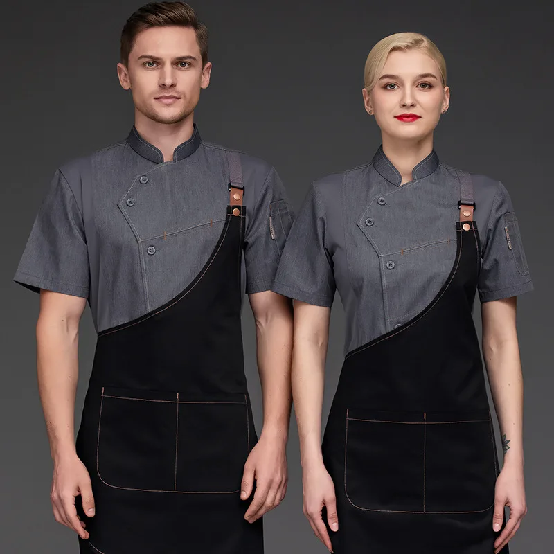 Grote Size Chef Uniform Zomer Ademend Korte Mouw Restaurant Hotel Restaurant Chef Tooling Gedrukt Logo