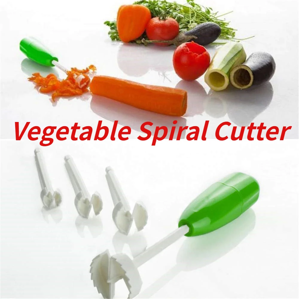 4 in 1 Fruit Vegetable Corer Spiral Digging Vege Drill Veggie Corkscrew Carver with 4Pcs Replaceable Head Spiralizer Cutter Tool