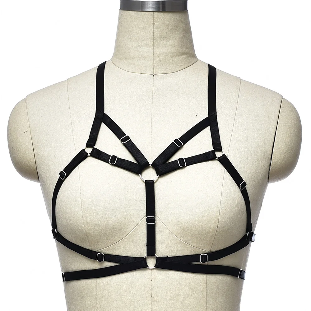 

Harajuku Black Harness Bra Women Bondage Gothic Fetish Sexy Lingerie Cage Bra Elastic Adjustable Halloween Body Harness
