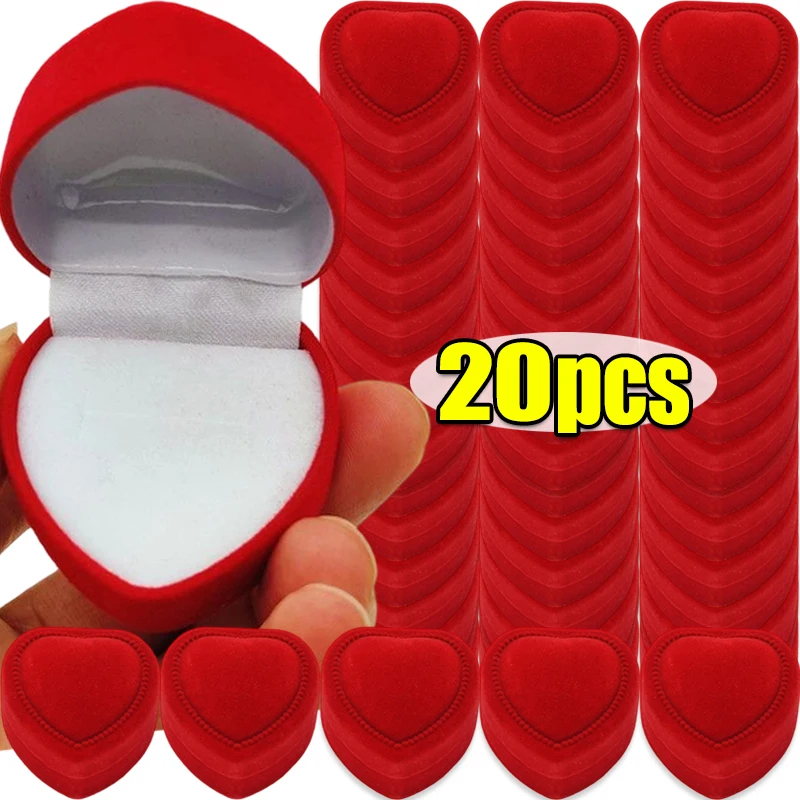 1/20 個レッドハートベルベットリングボックスカップル結婚式ハート型ジュエリー包装ボックスマッチングリング結婚指輪ボックス