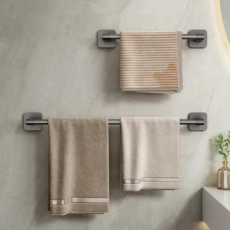 

Towel Holder Space Aluminum Without Drilling Bathroom Towel Organizers Self-adhesive Towel Bar Bathroom Shelves Hand Bar