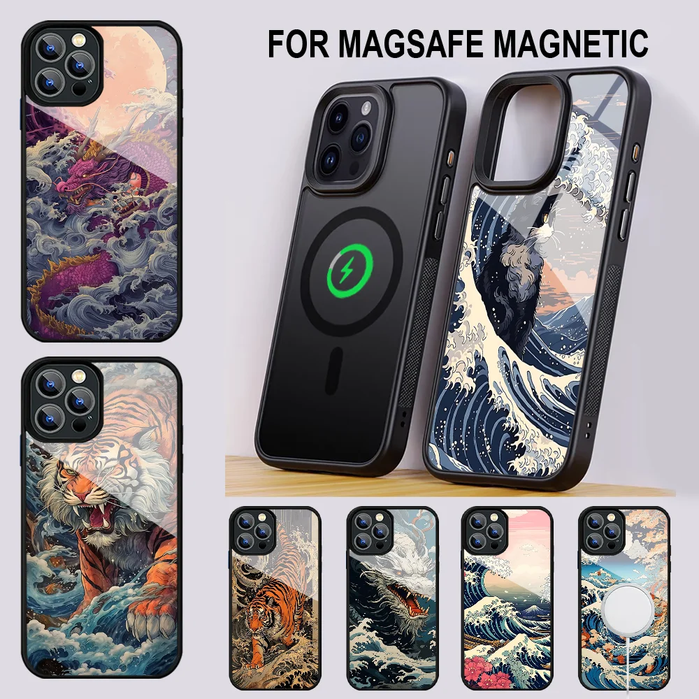 Japan Style Ukiyo-e Phone Case For IPhone 16 15 14 13 Pro Max 11 12 Mini Alex Mirror For Magsafe Wireless Charging Cover