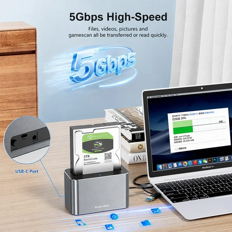 Blueendless SSD Enclosure External Hard Disk SAS/SATA Hard Drive Docking Station for 2.5Inch 3.5Inch HDD SSD SAS SATA Hard Disk