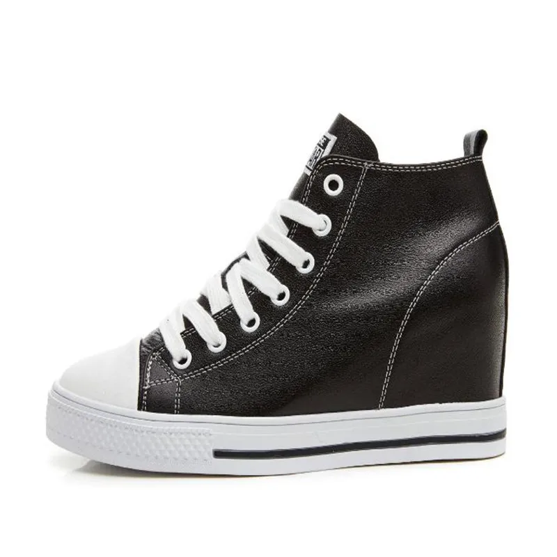 Platform White Wedge Sneakers Hidden Heel High Top Genuine Leather Women Casual Shoes Sneakers Fashion Casual Vulcanized Boots