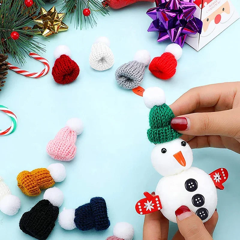 10-20pcs Mini Knitting Hats Christmas Mini Knitting Doll Hats Mini Wool Hat for Christmas Ornaments DIY sewing Crafts Materials