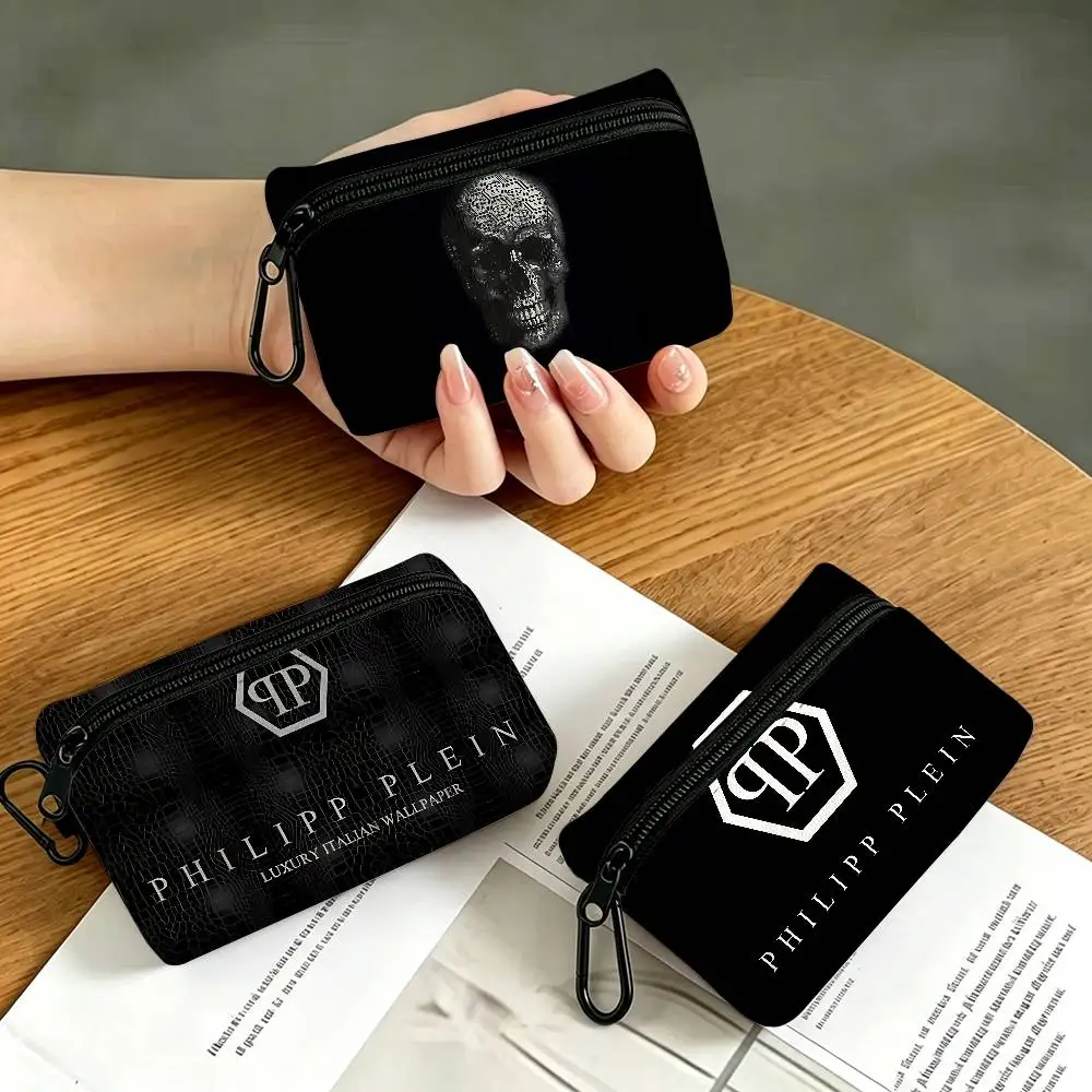 P-Philipp-Plein Flashy-Luxury Mini-Geldbörse aus Oxford-Gewebe mit Karabinerhaken, tragbare Schlüssel- und Kartenbörse, kleine Reißverschlussbörse