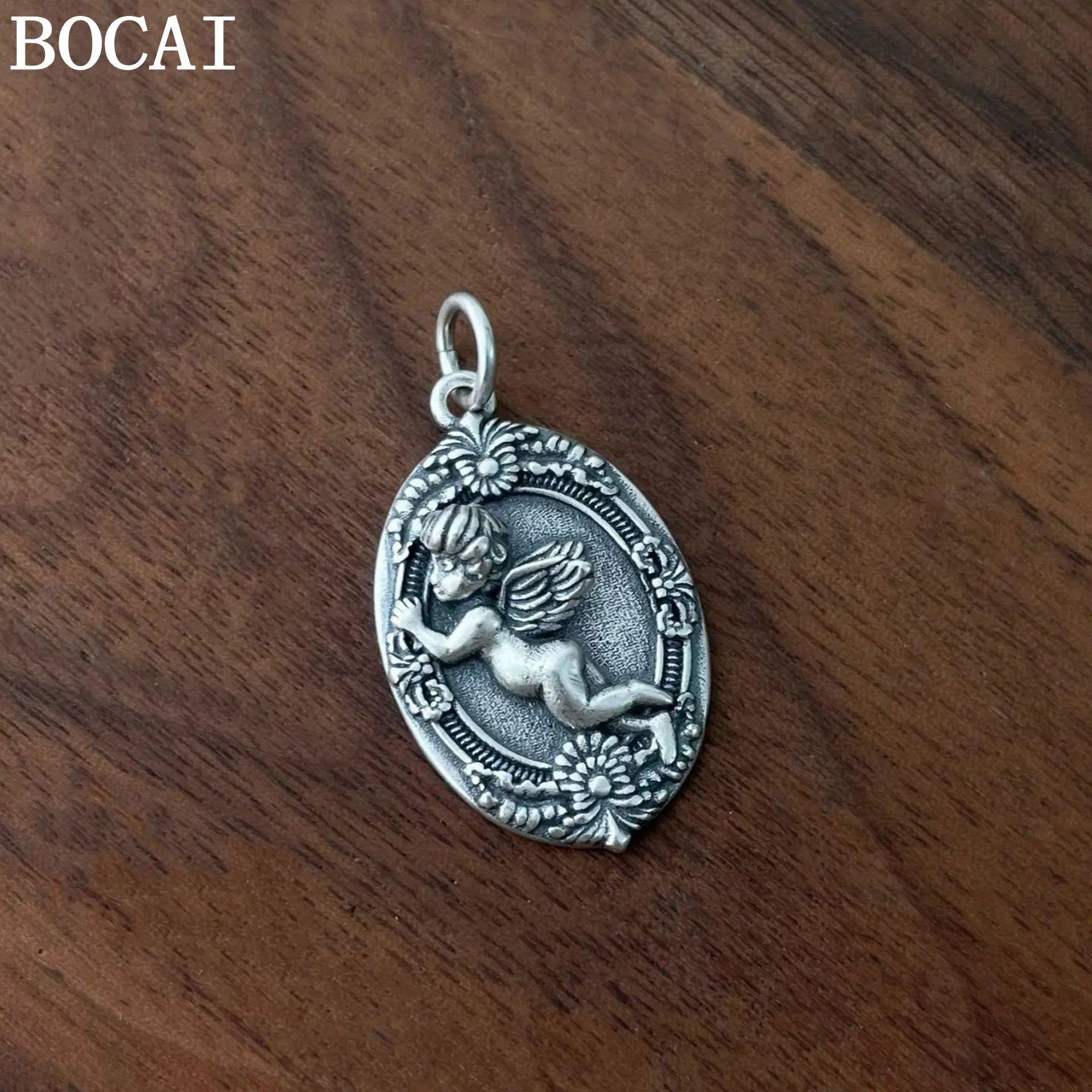 BOCAI New S925 Sterling Silver Jewelry Vintage Fashion Solid Little Angel Pendant Women's Selected Gift