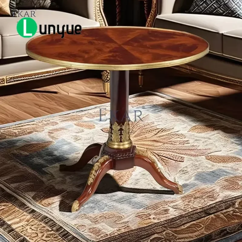 Classic Solid Wood Round Table with Marble Top Functional Design Elegant Living Room Furniture Decor