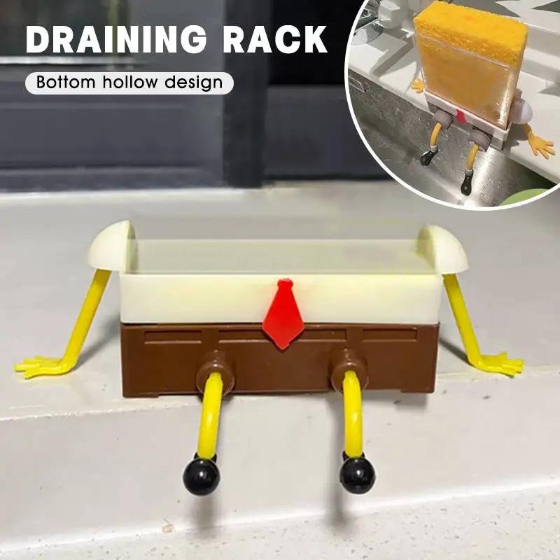 

Cartoon Sponge Drain Rack Cute Bathroom Sink Shelf Kitchen Space-Saving Countertop Organizer for Dish Sponges Storage