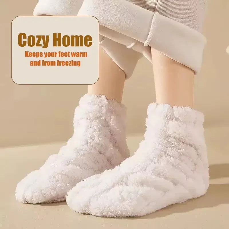 Thickened Plush Sleep Socks Winter Warm Fleece Lined Mid Calf Socks For Women Men Indoor Home Floor Socks Cold Proof Daily Use