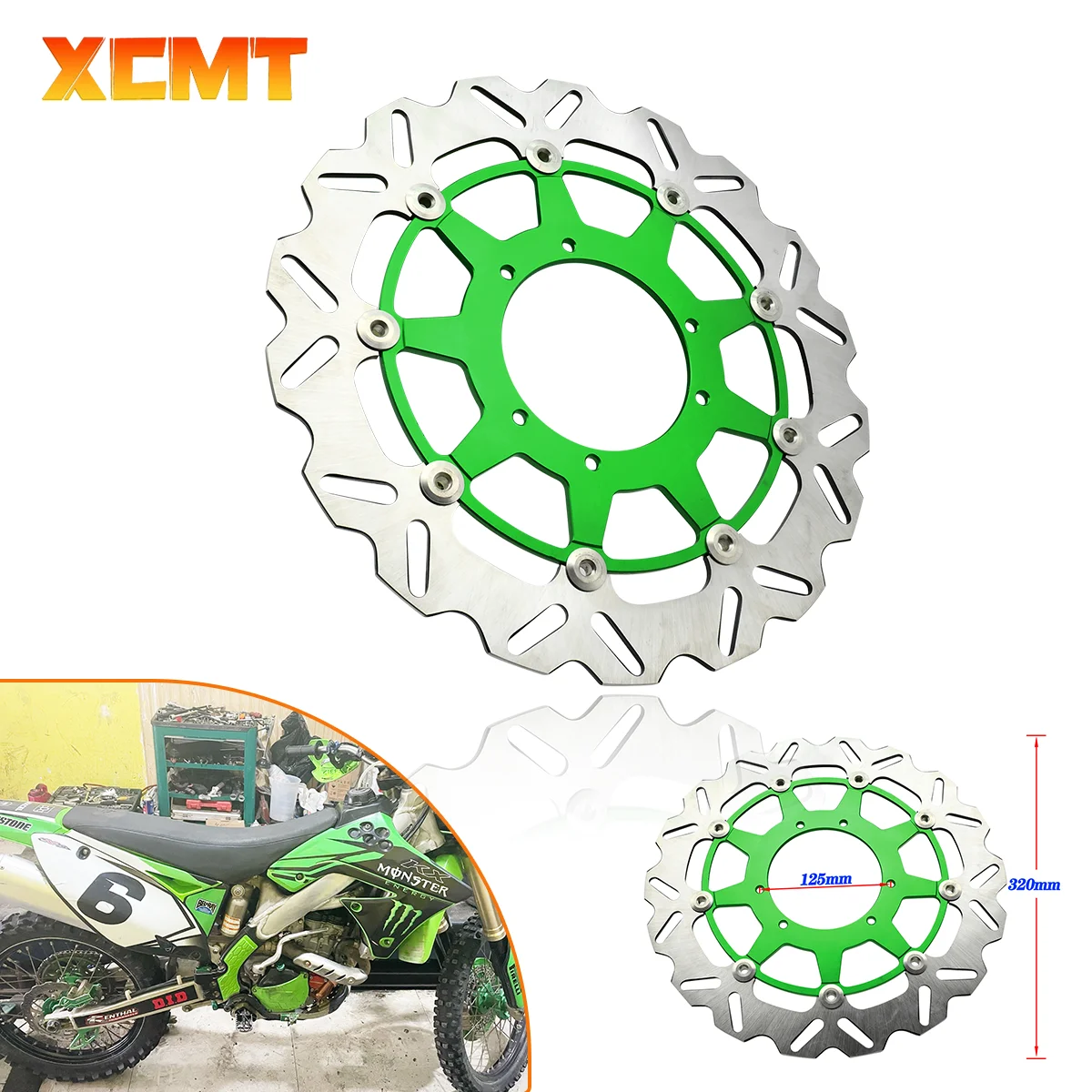 Motorcycle 320MM Front Floating Brake Disc Rotor Bracket For Kawasaki KX125 KX250 KX250F KX450F KLX450R Dirt Pit Bike Parts