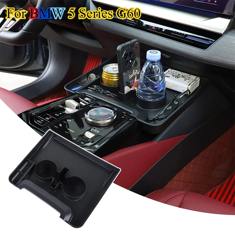 For BMW 5 Series G60 2024 2025 ABS Car Center Console Tea Cup Holder Storage Box Multifunctional Tray Car Accessories