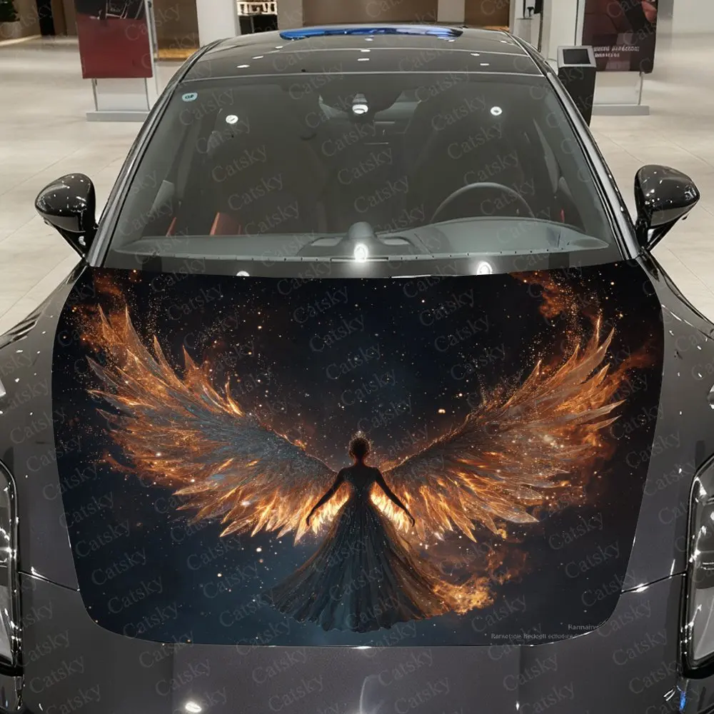 Flame Phoenix And Girl Car Hood Stickers, Waterproof And Wear-resistant Decorative Stickers, Suitable For Various SUV Models, PV