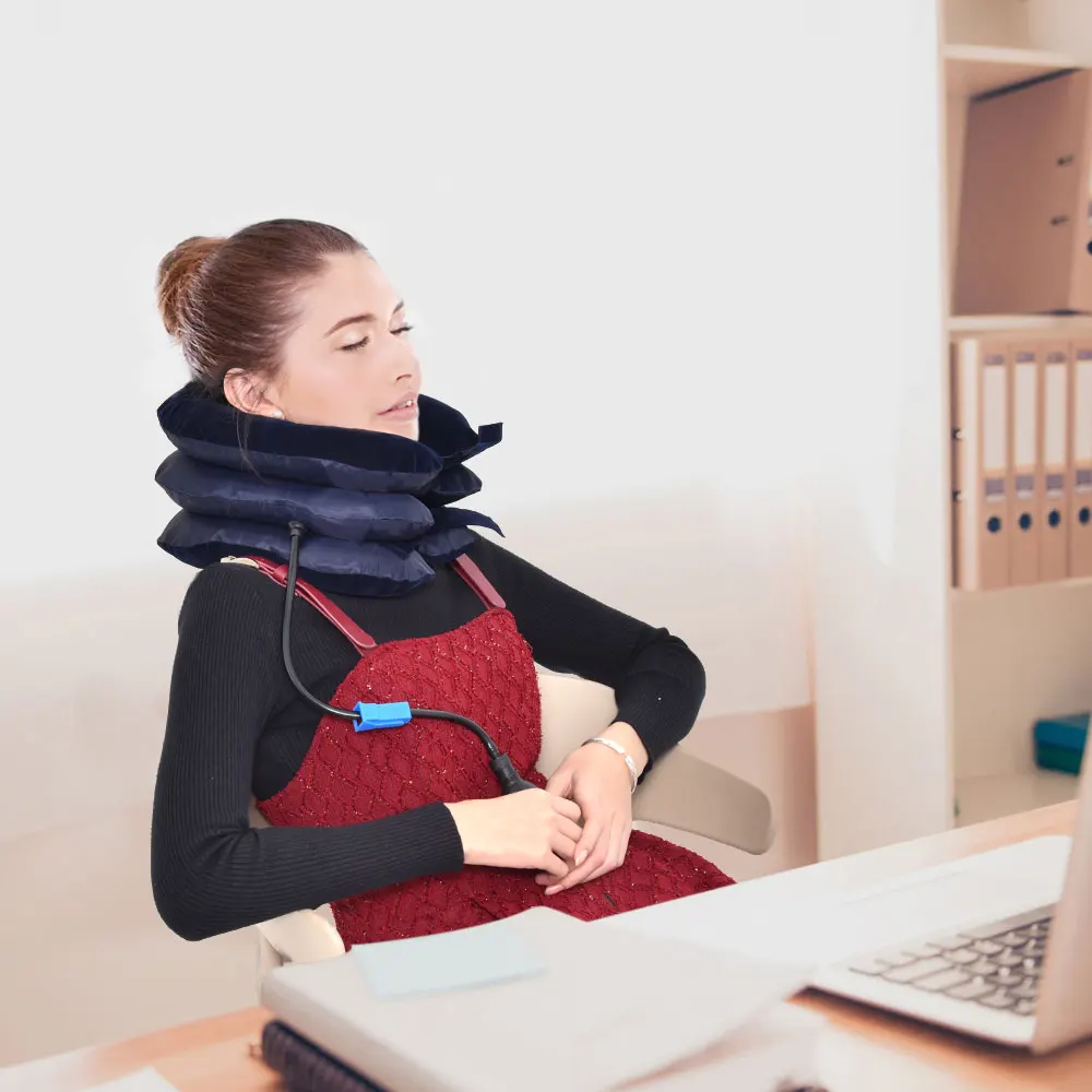 Neck Stretcher 3 Layers Neck Massager Corrector Air Inflatable Cervical Vertebra Therapy Traction Soft Brace Pain Relief Pillow