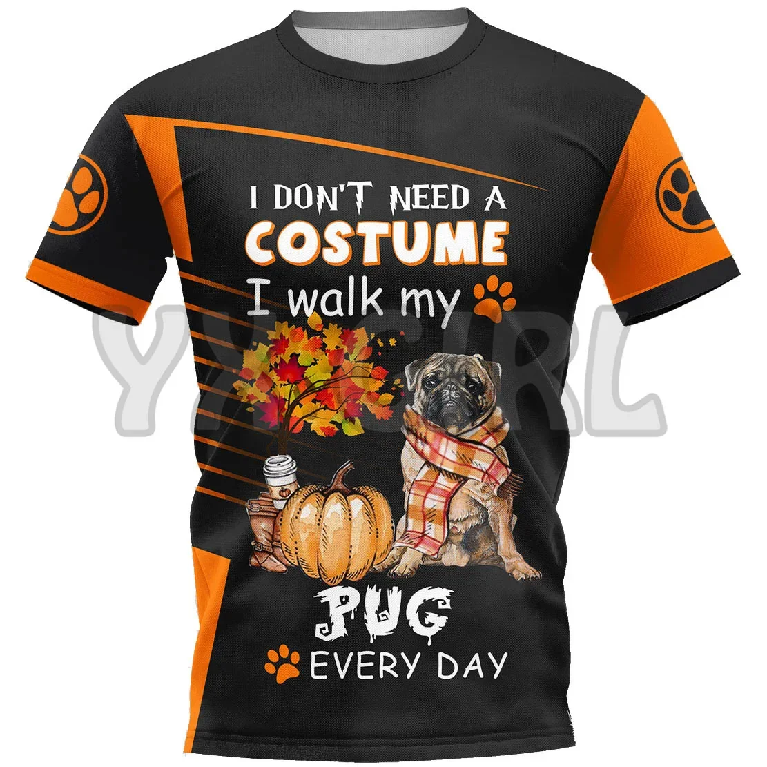 Повседневные футболки с 3D-принтом тыквы мопса на Хэллоуин, футболки с забавной собакой, Футболки унисекс