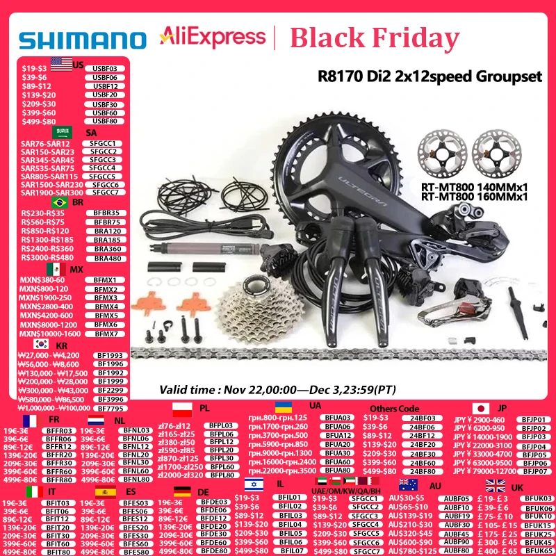 Shimano ULTEGRA Di2 R8170 2x12s Groupset Di2 R8100 Crankset 11-30T 11-34T Cassette FD RD R8150 Derailleur For Road Bike Groupset