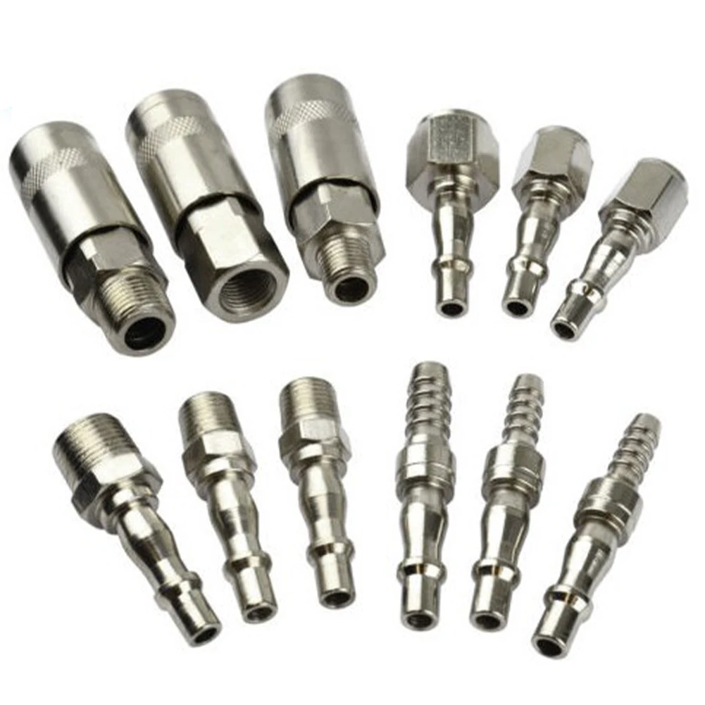 Air Line Hose Compressor Fitting Connector Quick Release Set 12 Piece Alloy Steel and Zinc Kit 1/4 and 3/8 For BSP Compatible