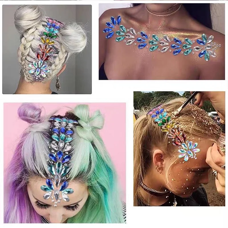 3D Hair Jewels Glitter Face Body Gems Rhinestone Festival Shiny Crystal Forehead Headpiece Sticker Temporary Tattoo Stickers Hot