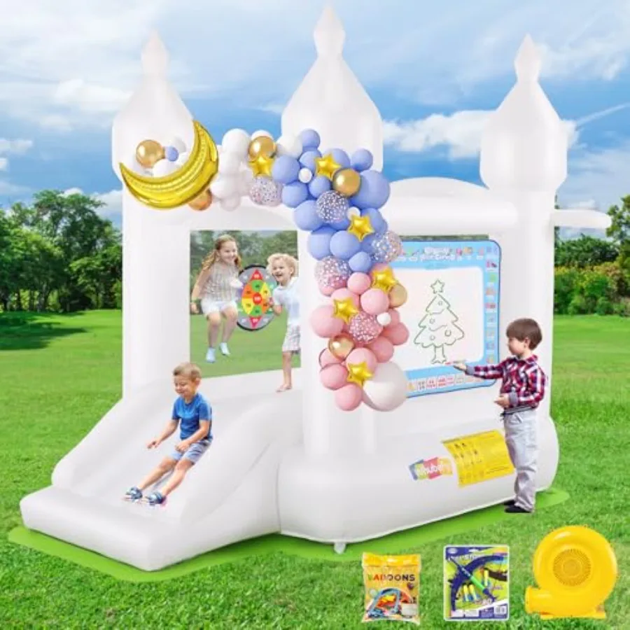 

White Bounce House for 36 with Slide Blower Balloon Water Doodle Mat Indoor Inflatable Bouncy Castle for Toddlers 13 Mini Jump