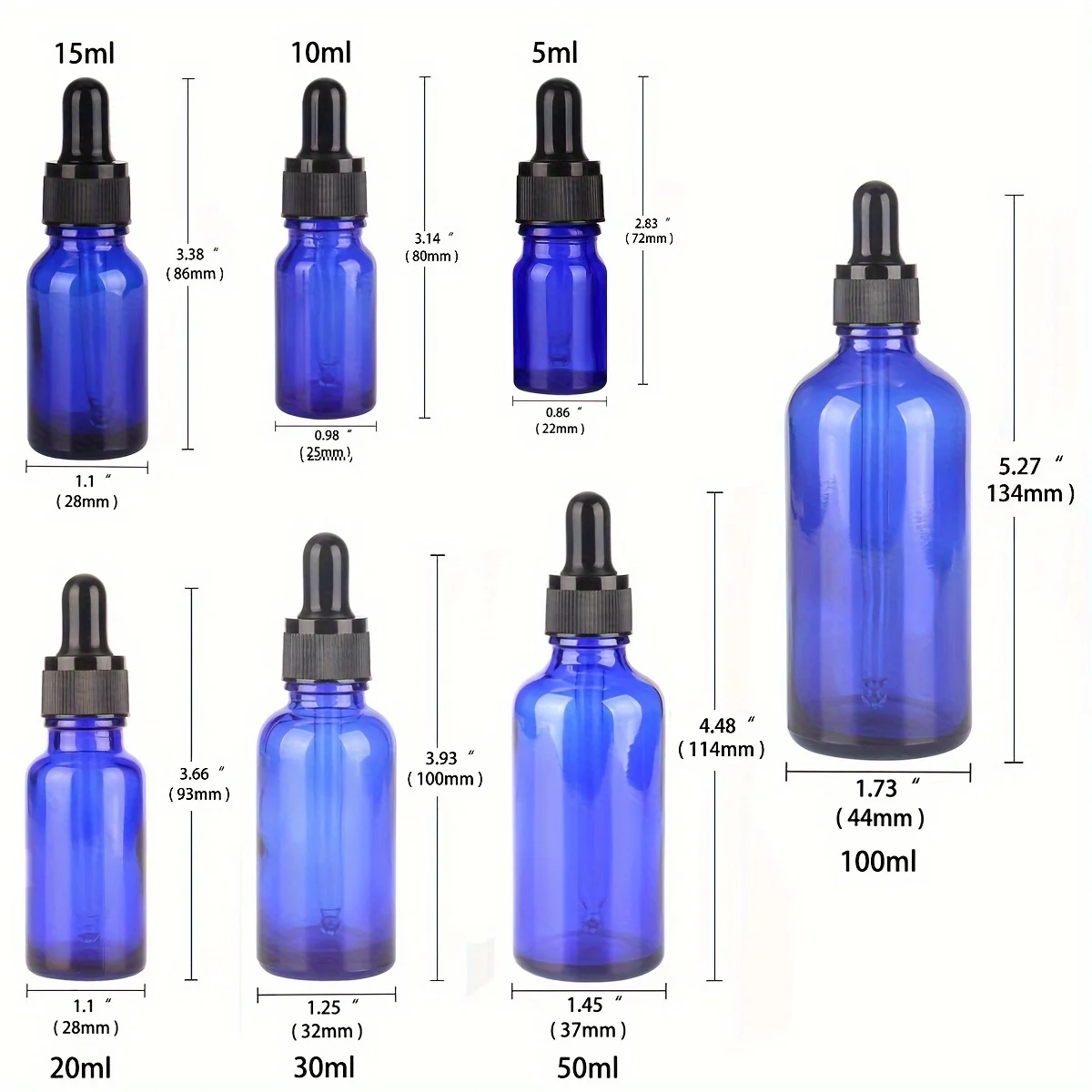 ガラスの取っ手が付いたガラス瓶,化粧品,香水,エッセンシャルオイル,5ml, 10ml, 15ml, 20ml, 30ml, 50ml, 100ml, 3個。