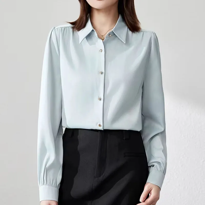 

New White Long Sleeve Women Shirt Office Lady Turn Down Collar Chiffon Shirt Blouse Women Tops 2025 Blusas Para Mujer Blusa N401