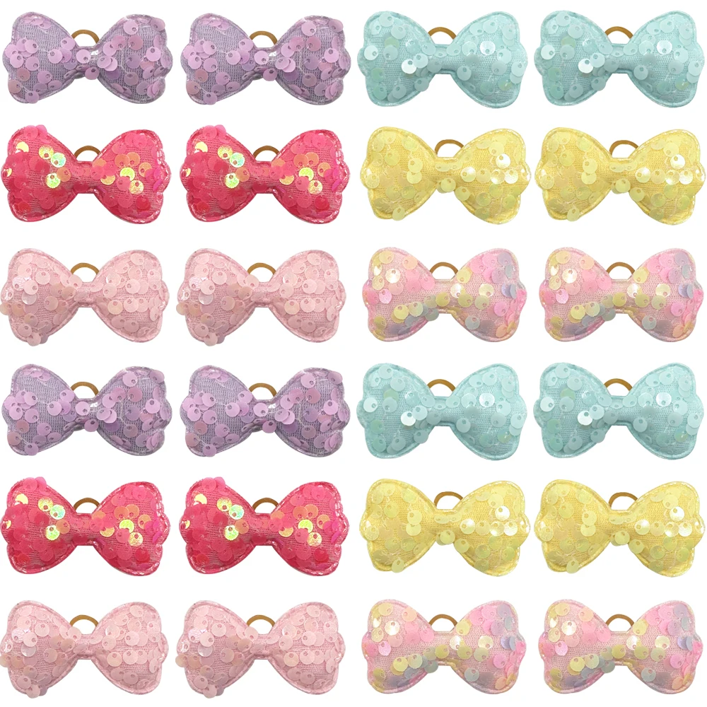 100pcs Sequins Style Dog Bowknot Pet Hair Bows Decorate Bows with Rubber Band for Small Dogs Puppy Pet Headwear Dog Accessories