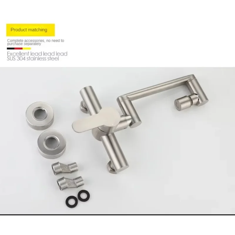 Stainless Steel Foldable Basin Faucet Wall Mounted Bathroom Kitchen Sink Washbasins Cold Hot Water Mixer Tap 360 Degree Swivel