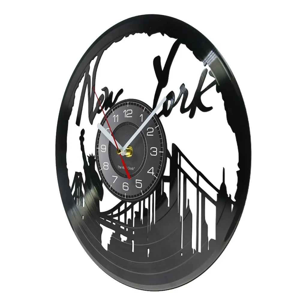 New York Wall Clock NY Brooklyn Bridge Wall Art Vintage Vinyl Record Wall Clock USA Cityscape Travel Gift Decorative Vinyl Clock
