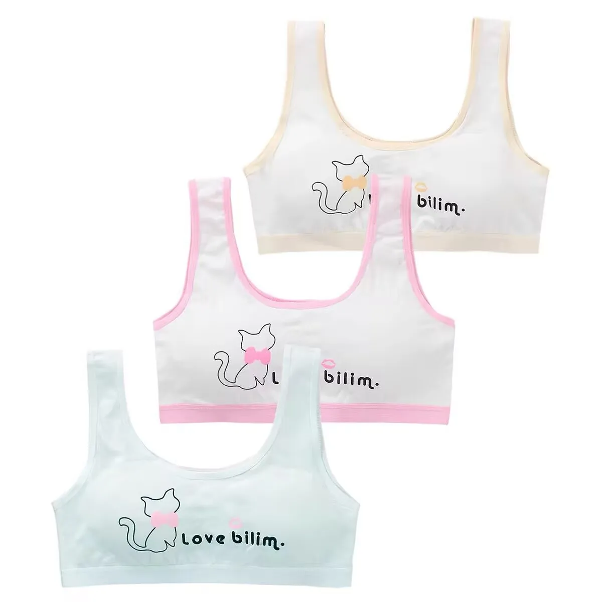 3PC Teen Girls Cotton Tube Tops Young Children Underwears Student Girls Wireless Solid Color Bras Kids Sports Training Bra Vest