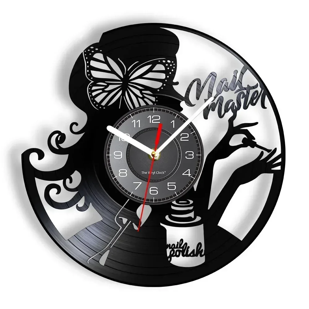 Nail Master Beauty Salon Retro Vinyl Record Wall Clock Nail Salon Studio Decoration Business Signage Nail Artist Gifts