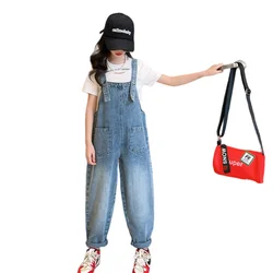 Teenager Girls Denim Jumpsuit And Rompers Child Jean Bib Pants Children's Playsuit Kids Outfits Clothing 5 6 7 8 9 10 Years Old