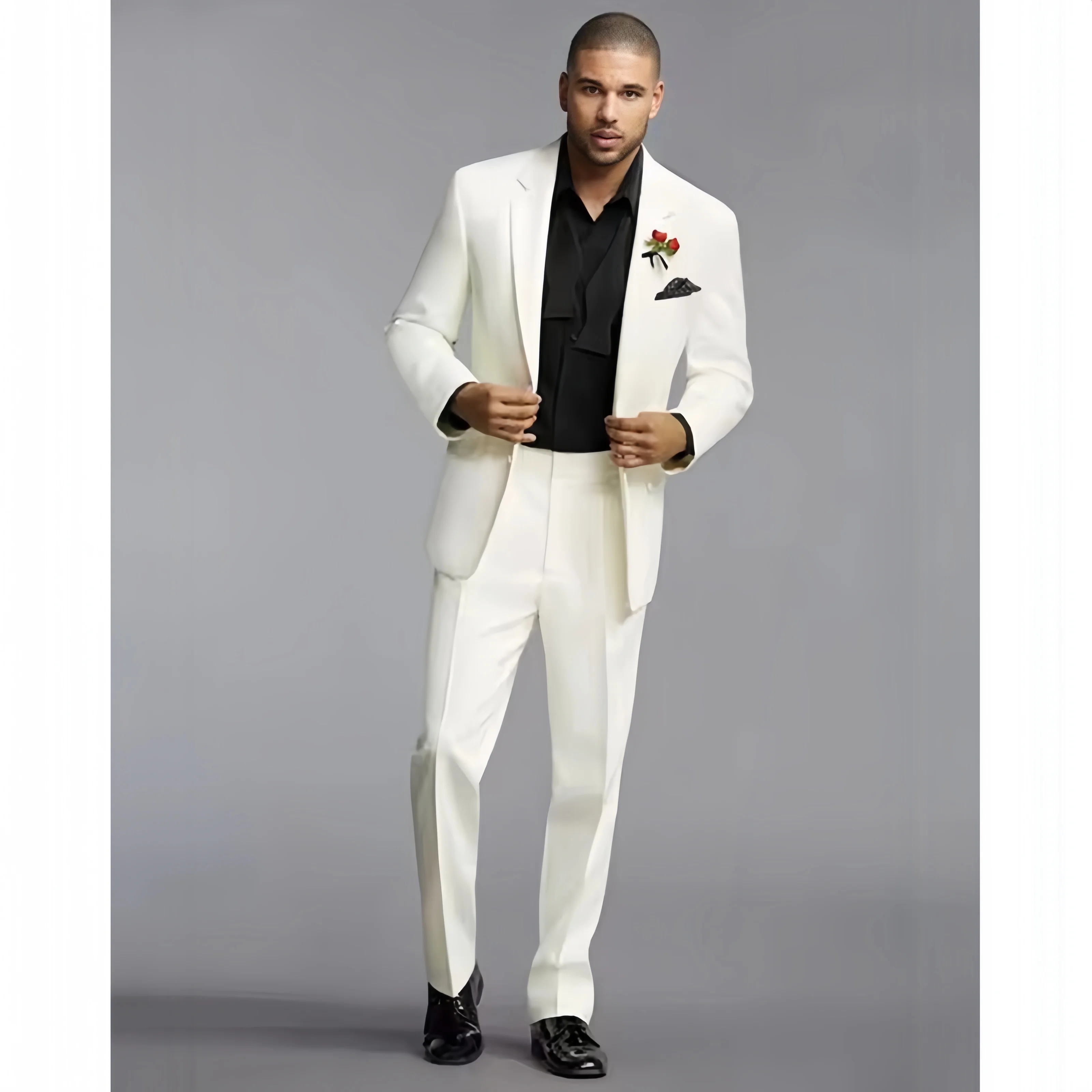 

2-piece white suit with split collar and double buttons, sports jacket, groom's formal dress, wedding party, men's business suit