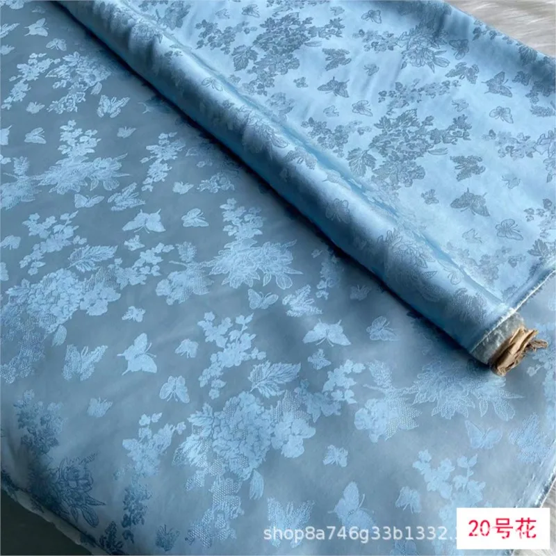 28 momme beige woven jacquard satin silk fabric Sanbo new Chinese-style cheongsam with