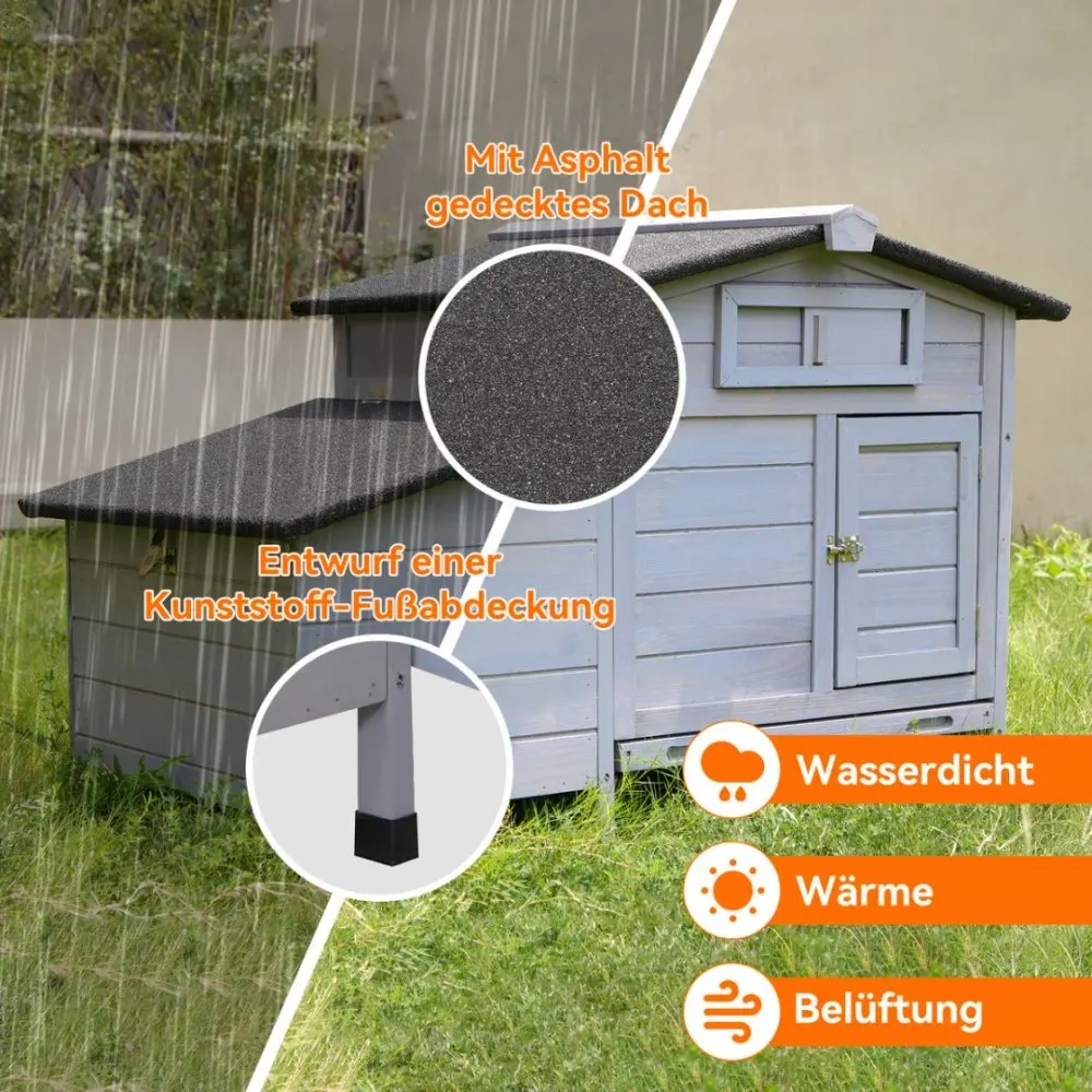 حظيرة الدجاج على ركائز مع عش وضع خشبي تحمي الدجاج من المفترسين، عش مرتفع، سهل التنظيف