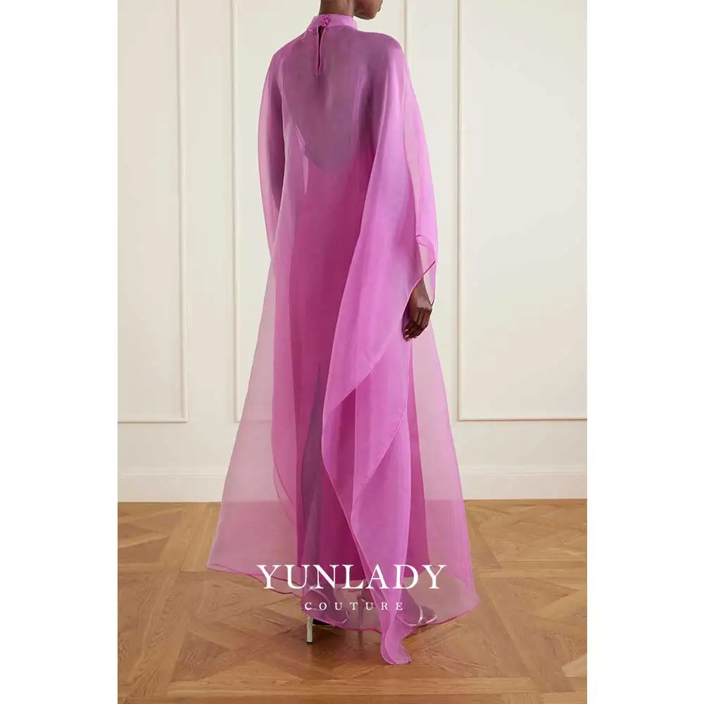 YUNLAN Customized Luxury Dubai Purple Organza High-Neck Gown, Saudi Arabian Women's Special Occasion Wedding Guest Evening Gown