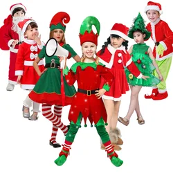 2 4 5 6 8 9 Yrs Kids Christmas Party Role Play Costume Santa Claus 2024-2025 Boy and Girl Elf Dress up St.Nicholas Day Apparel