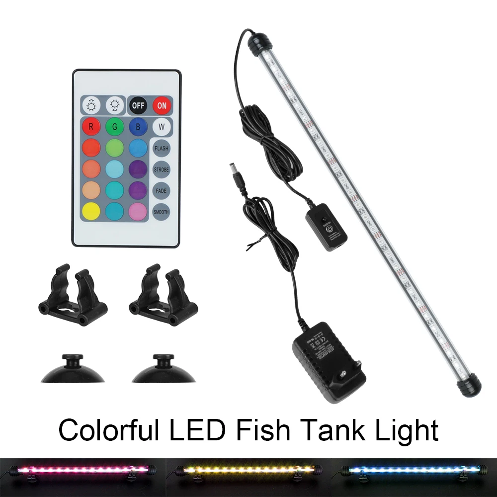 Fish Tank Light Bar 5050 RGB LED 28cm 48cm Waterproof Aquarium Submersible Lamp Remote Control 16 Kinds of Colors EU Plug