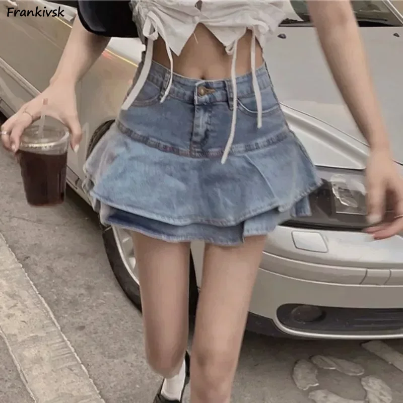 Mini Skirts Women Sexy Chic Party All-match Vintage Denim Slim Clothing College High Waist Popular Ins Fashion Summer Faldas New