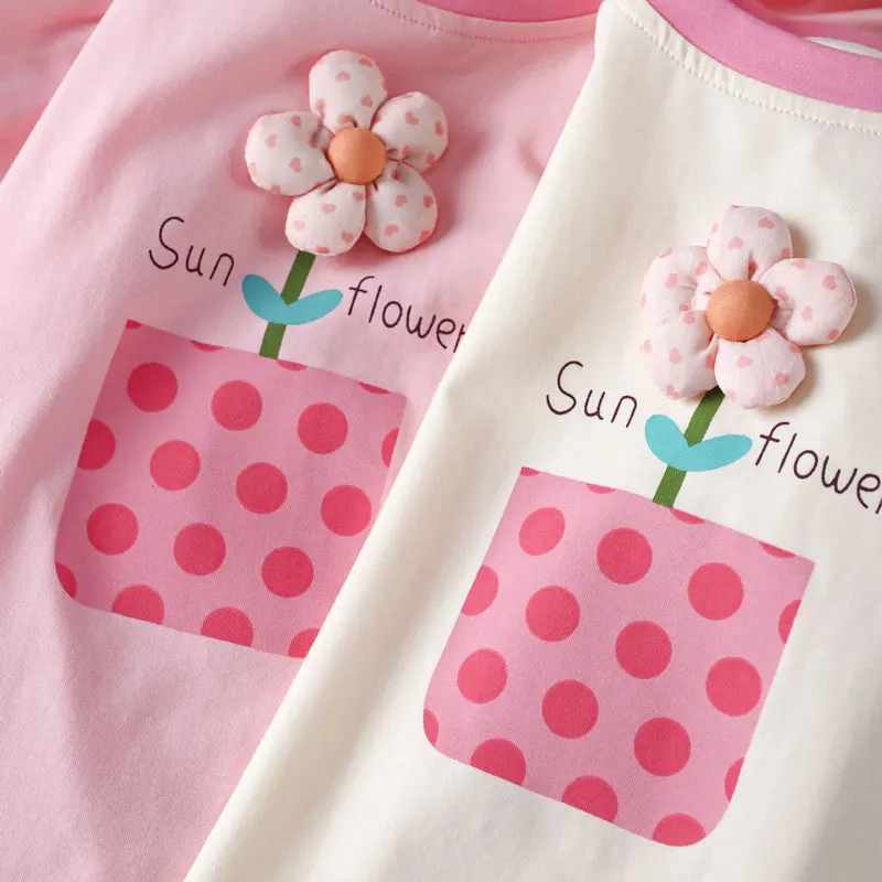 Girls T-shirts 2024 Summer Short-sleeve Tops for Kids Flower Children Blouse Cotton Toddler Tees Baby Outerwear Clothing