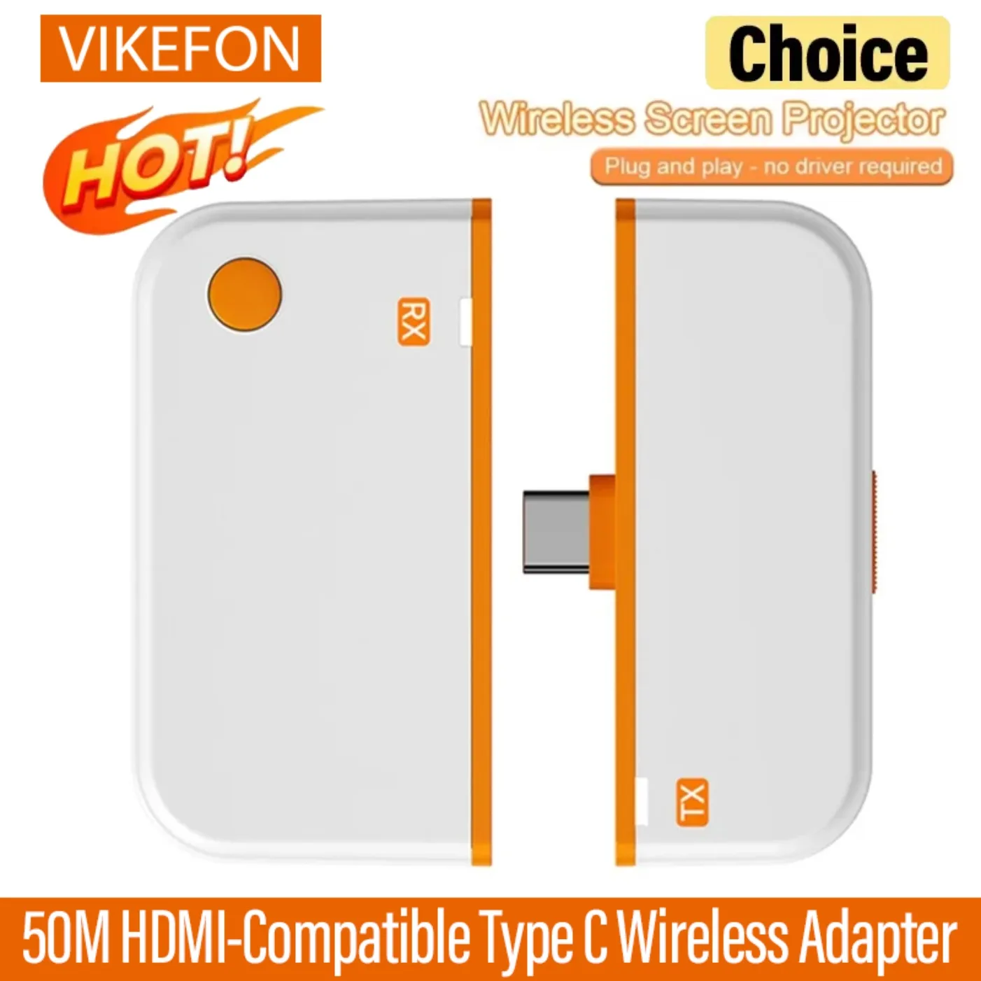 

50M HDMI-Compatible Type C Wireless Video Transmitter Receiver Extender Adapter TV Stick Dongle for Laptop PC Phone TV Monitor