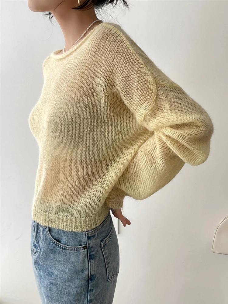 [LANMREM] Wool Knitting Pullover Sweater For Women Round Neck Long Sleeve Elegant Loose Female Tops 2024 Spring New 26D5104