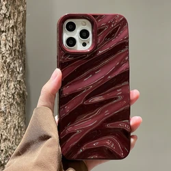 Wrinkle Case for iPhone 14 13 12 11 Pro Max Plus Cover Smooth Wine Red Groove Soft Silicone Tin Foil Pleats Anti-slip Shell